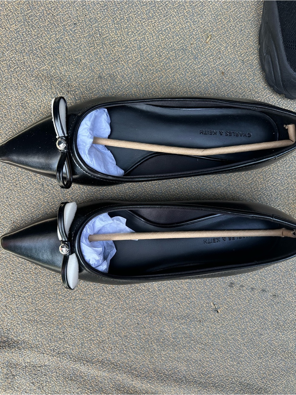 Charles & Keith Black Pointed-Toe Bow Slip-On Loafers